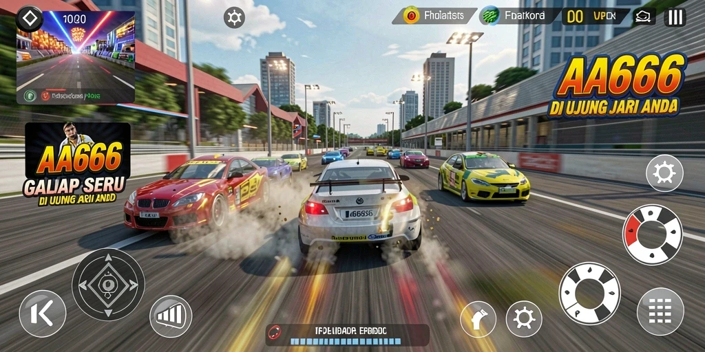 Screenshot menunjukkan skenario balap seru dalam AA666.