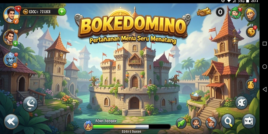 Tampilan menara dan musuh dalam permainan Tower Defense BOKEDOMINO.