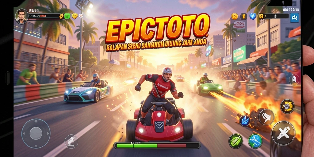 Screenshot utama EPICTOTO menampilkan aksi balapan yang mendebarkan di lintasan.