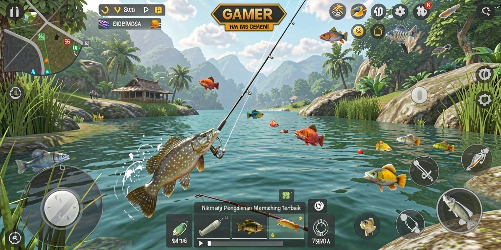 GAMERP - Menampilkan aksi seru dalam menangkap ikan di perairan alam.