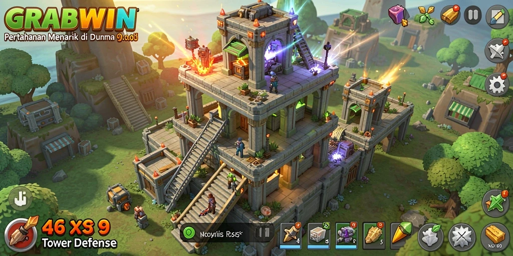 Tampilan screenshot gameplay menawan dari GRABWIN Tower Defense.