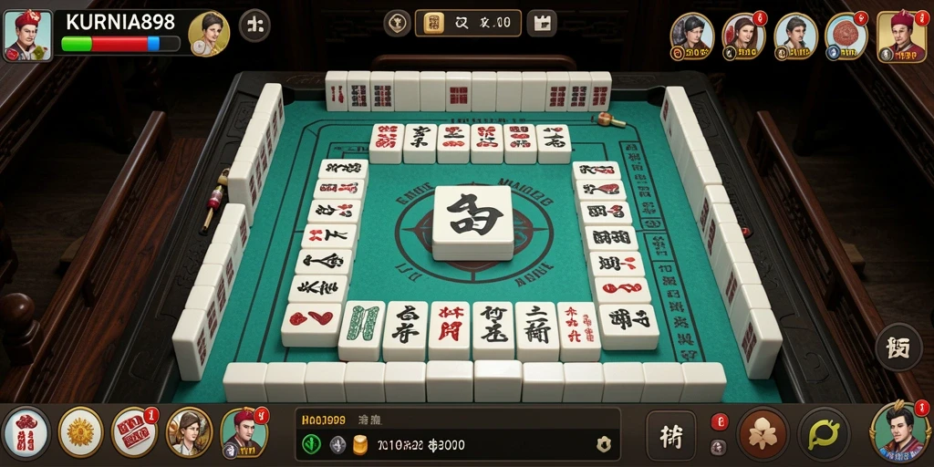Tampilan gameplay KURNIA898 saat menyusun ubin Mahjong.
