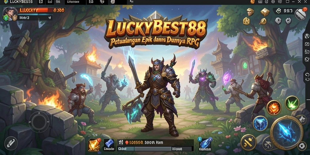 Tampilan gameplay epic RPG LUCKYBEST88 dengan karakter berjuang melawan musuh.