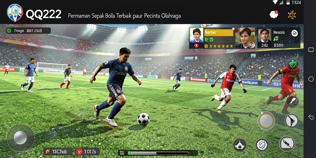 Screenshot gameplay QQ222 menampilkan aksi sepak bola seru dan mendebarkan.