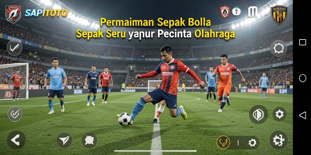 Gameplay SAPITOTO menampilkan aksi seru pertandingan sepak bola.