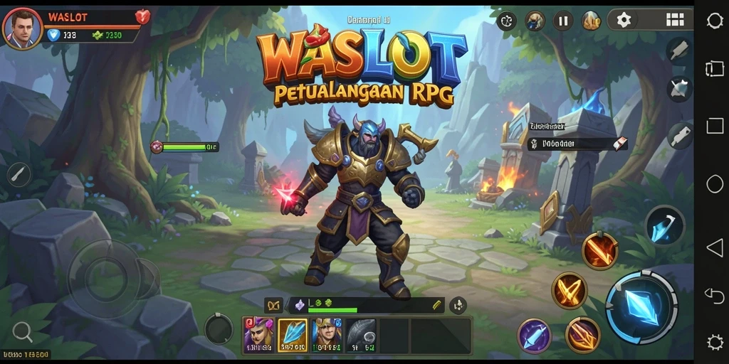 Screenshot menunjukkan pertempuran epik di dalam dunia RPG WASLOT.