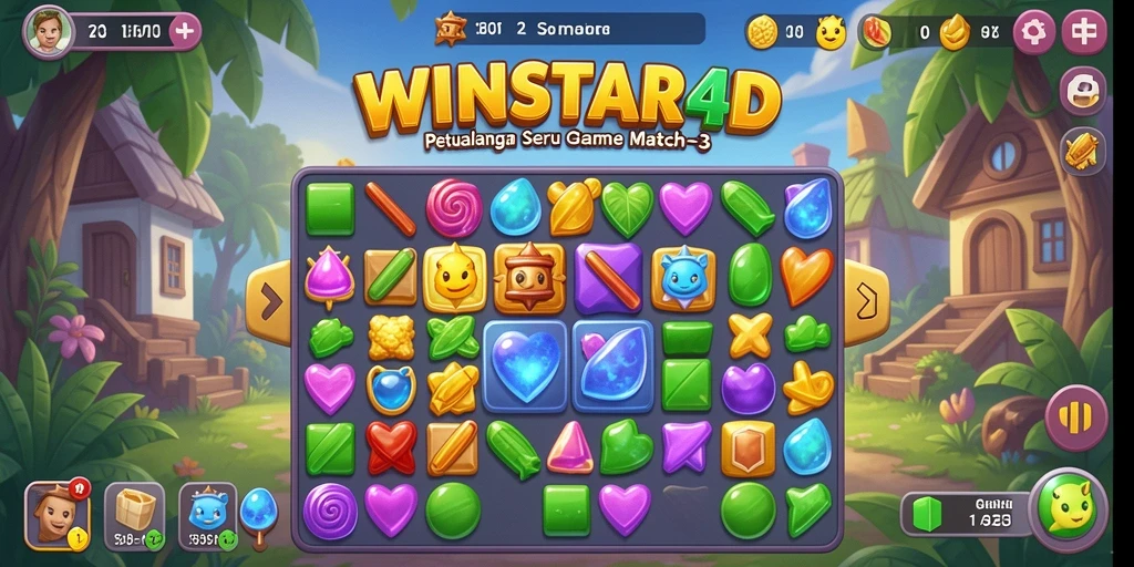 Screenshot WINSTAR4D menampilkan aksi gameplay Match-3 yang seru.